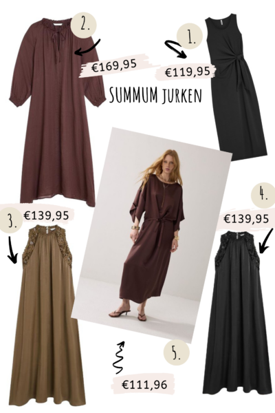 Collage met vijf favoriete Summum jurken zomer verkrijgbaar bij Topsy Fashion