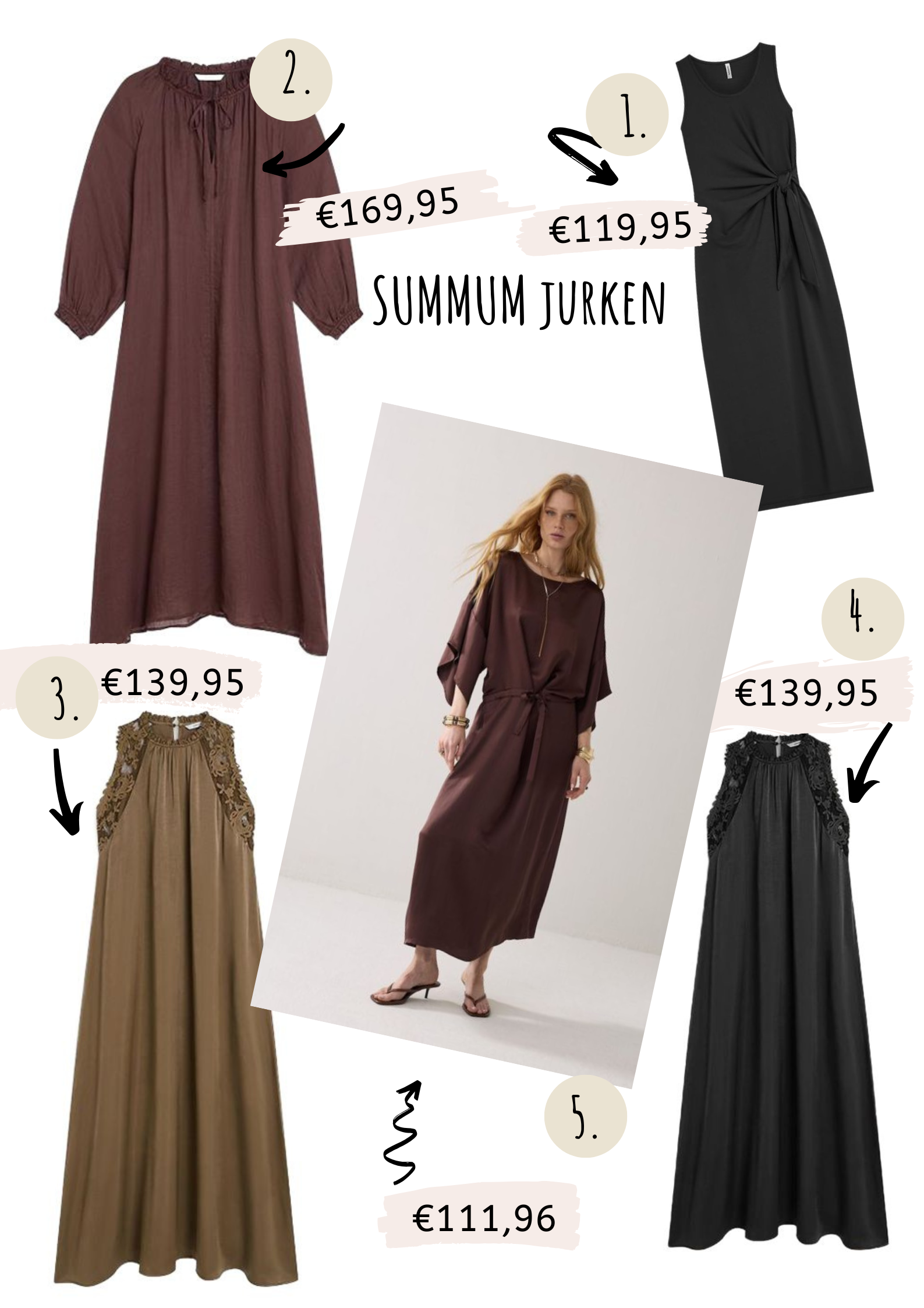 Collage met vijf favoriete Summum jurken zomer verkrijgbaar bij Topsy Fashion