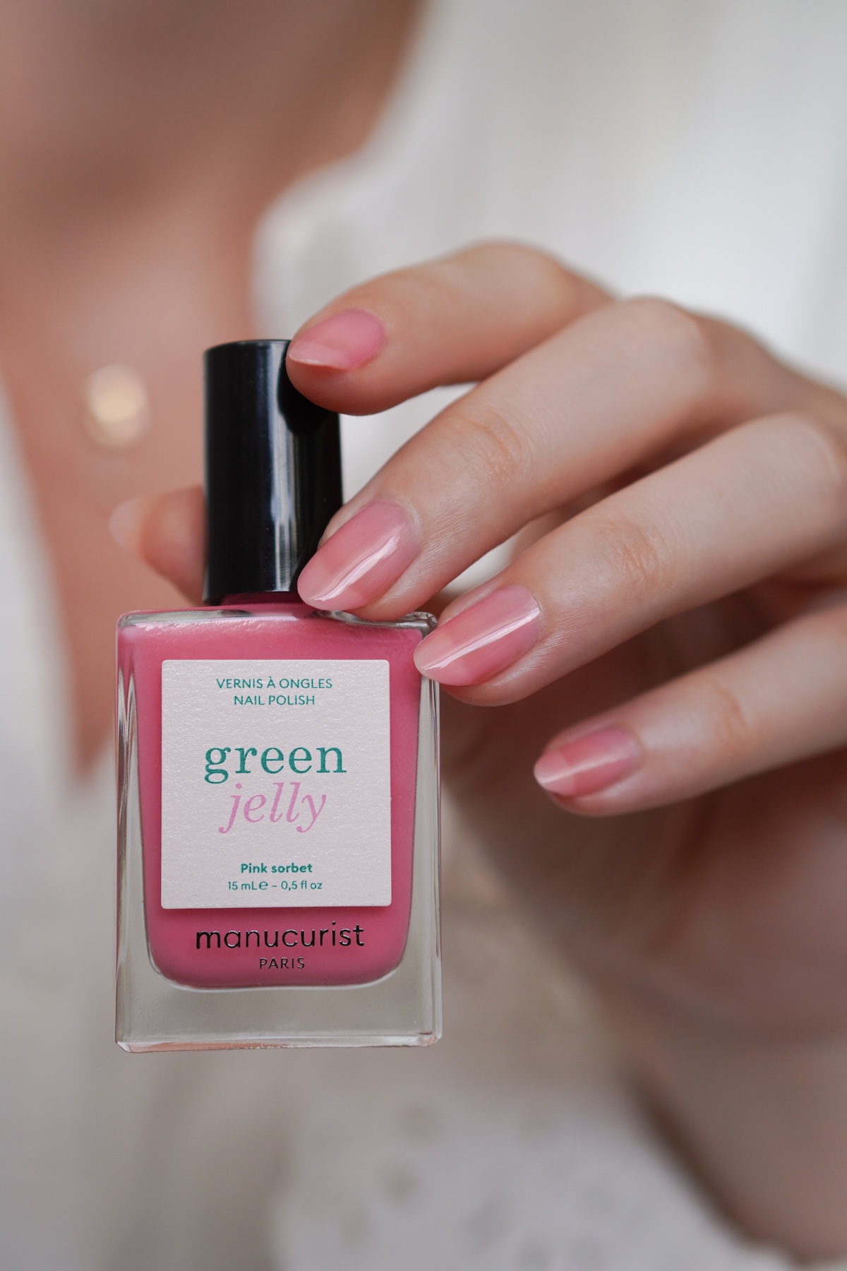 Manucurist Green Jelly Pink Sorbet zachte roze nagellak bubblegum swatch